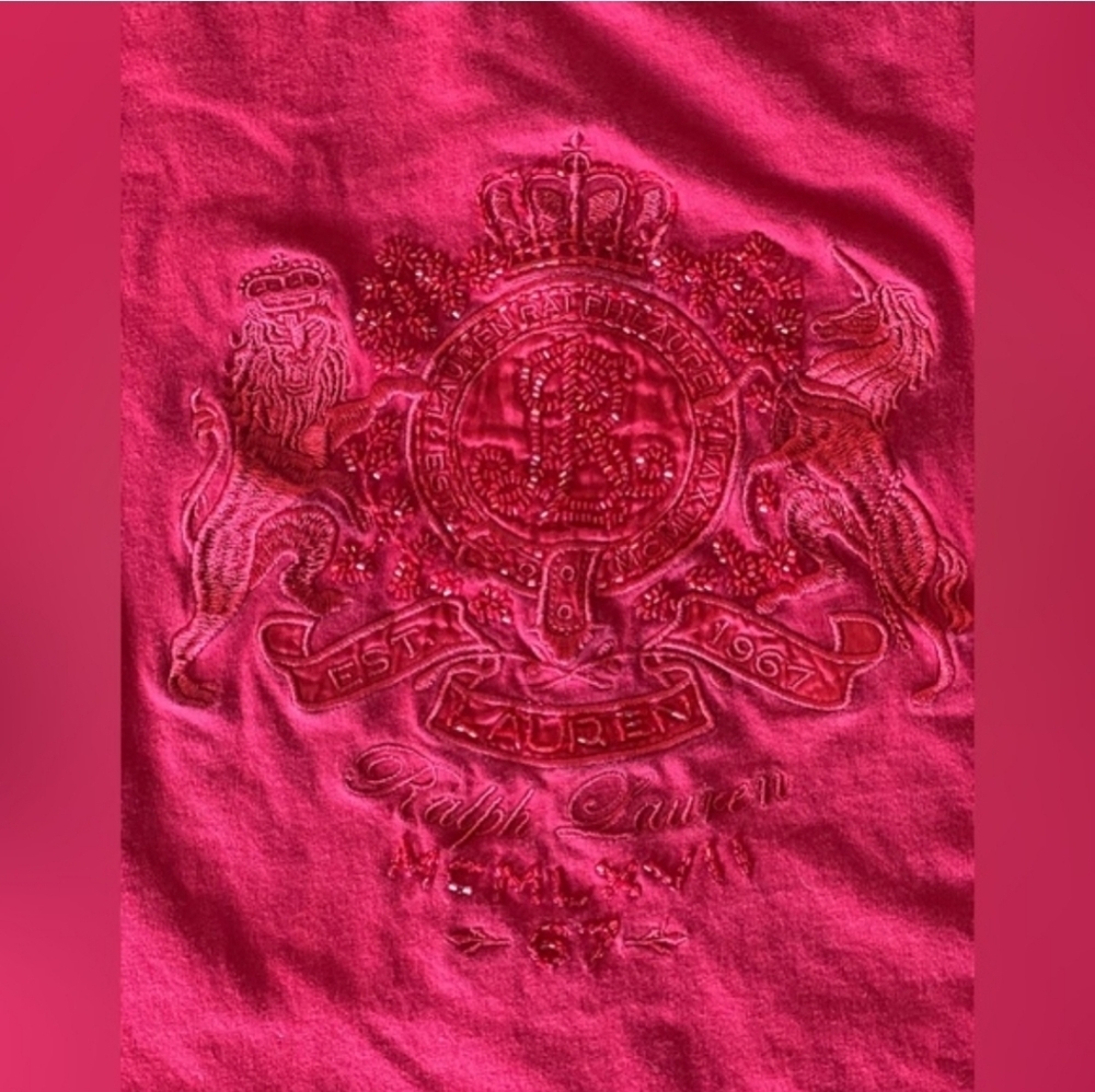 Ralph Lauren Womens Preppy Classic Embroidered & Beaded Crest Logo Shirt. Sz L - Picture 4 of 5